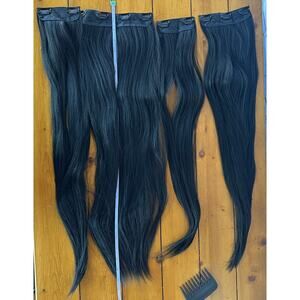 NIB 26" Straight Long 4 Piece Set Clip in Hair Extension Natural Black Synthetic